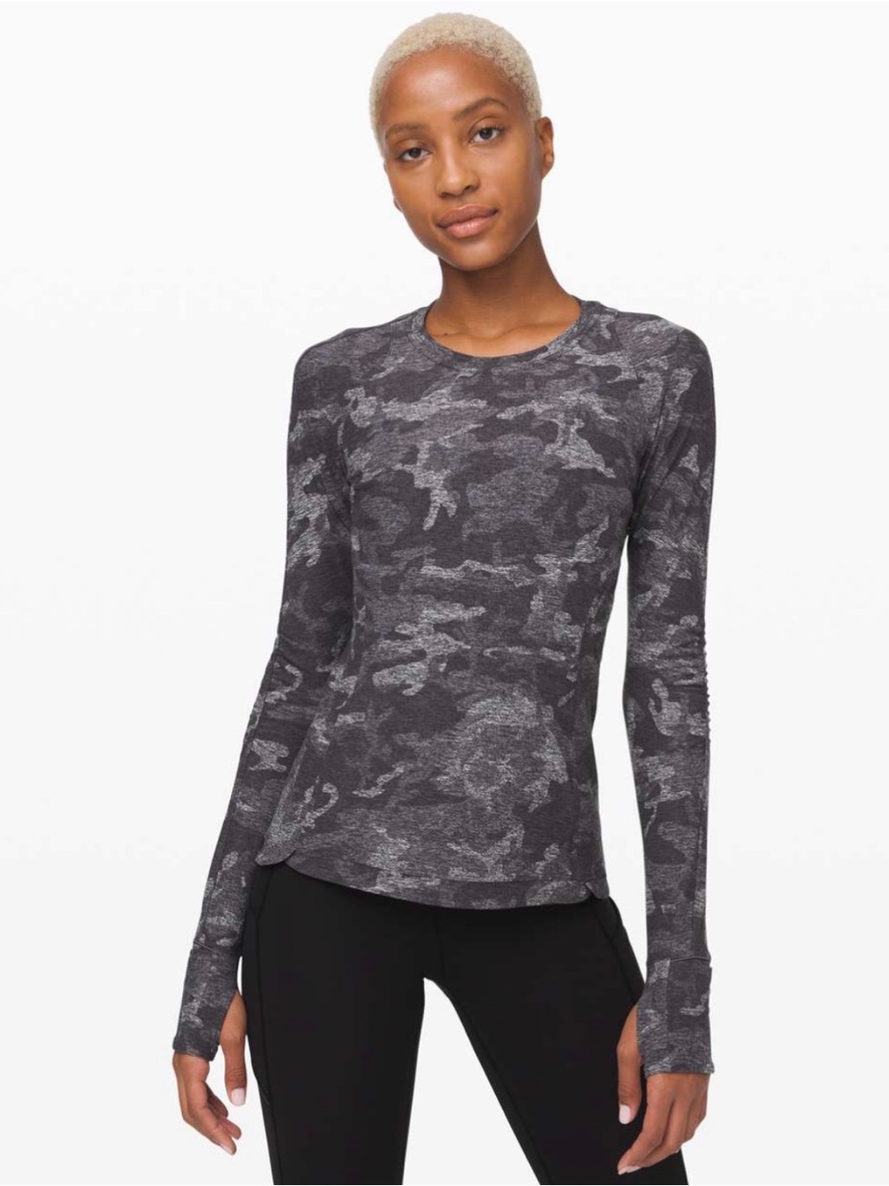 Lululemon Runderful Long Sleeve Top in Incognito Camo HTR Blackout